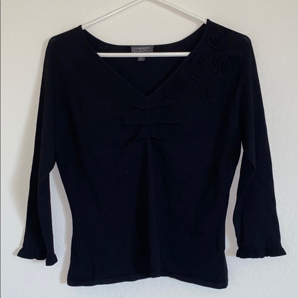 Black long sleeve blouse flowers on the right